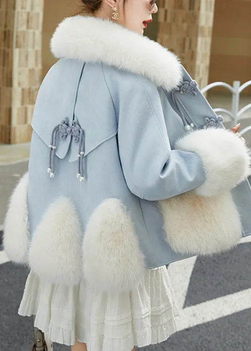 Art Blue Fur Collar Button Patchwork Duck Down Down Coats Winter RZ013