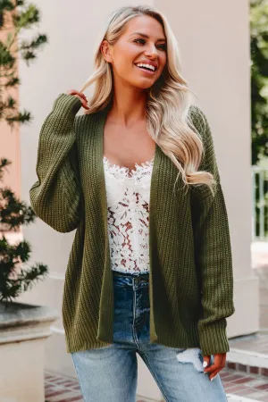 Balcony Breeze Open Front Chunky Knit Cardigan (Olive)