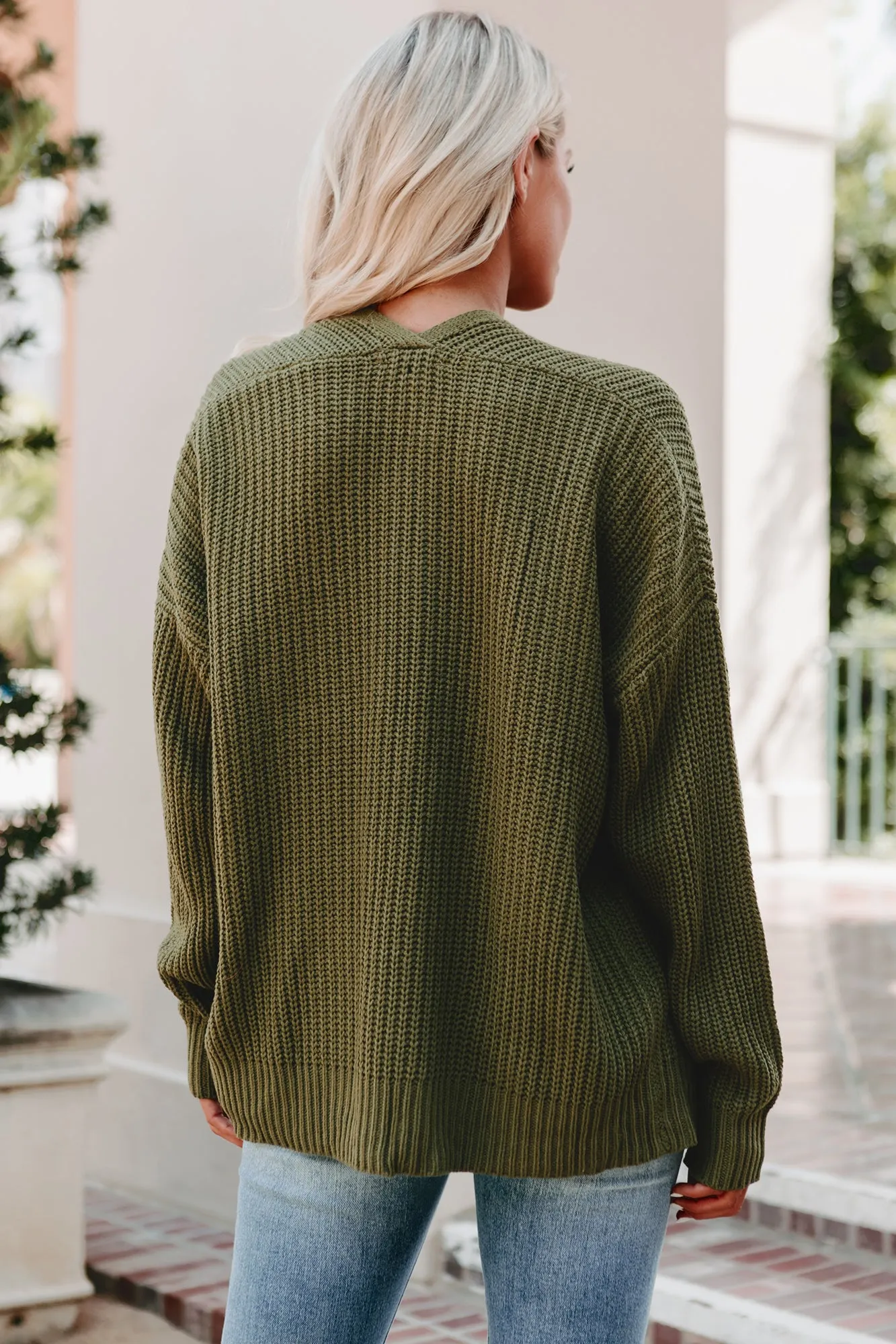 Balcony Breeze Open Front Chunky Knit Cardigan (Olive)