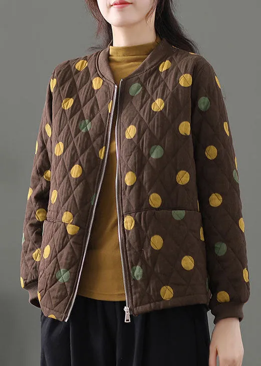 Beautiful Chocolate Zip Up Dot Fine Cotton Filled Winter Coats Winter