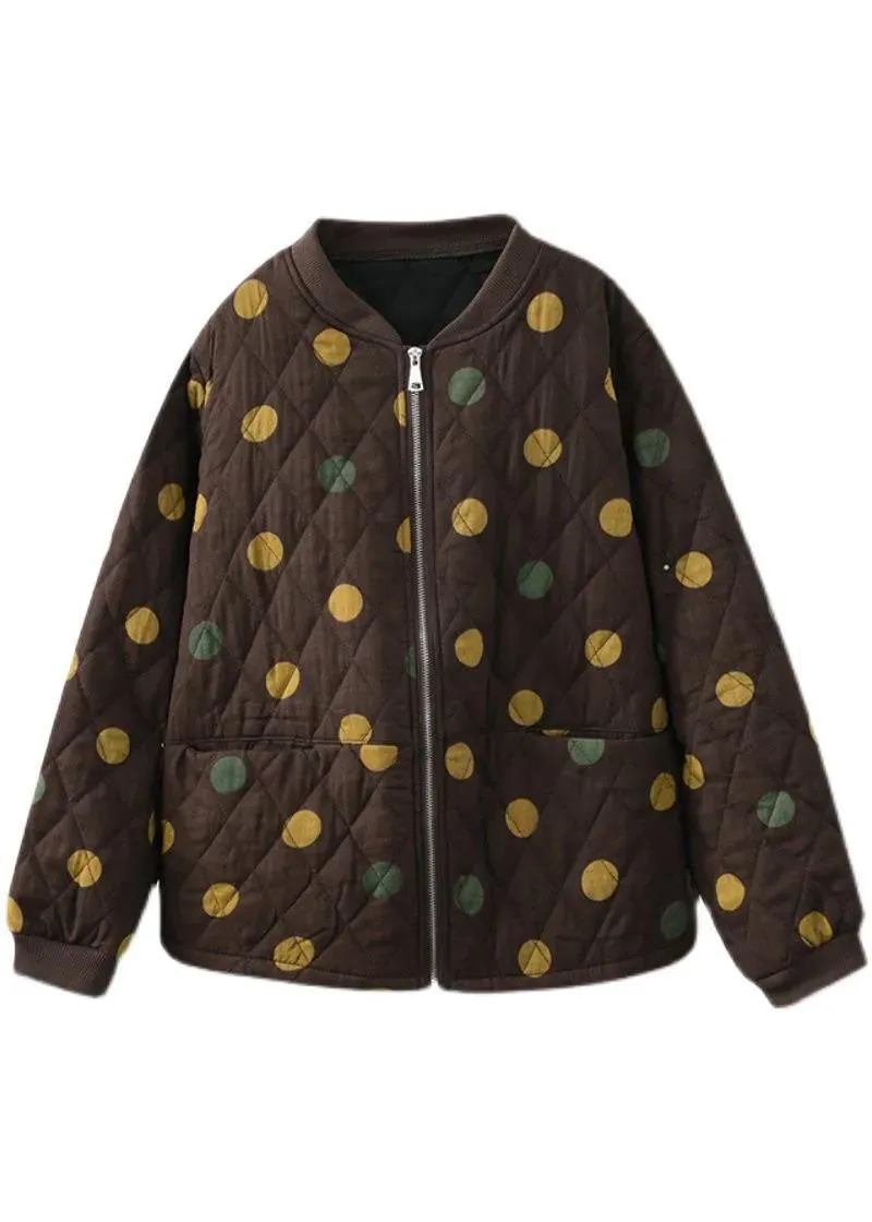 Beautiful Chocolate Zip Up Dot Fine Cotton Filled Winter Coats Winter