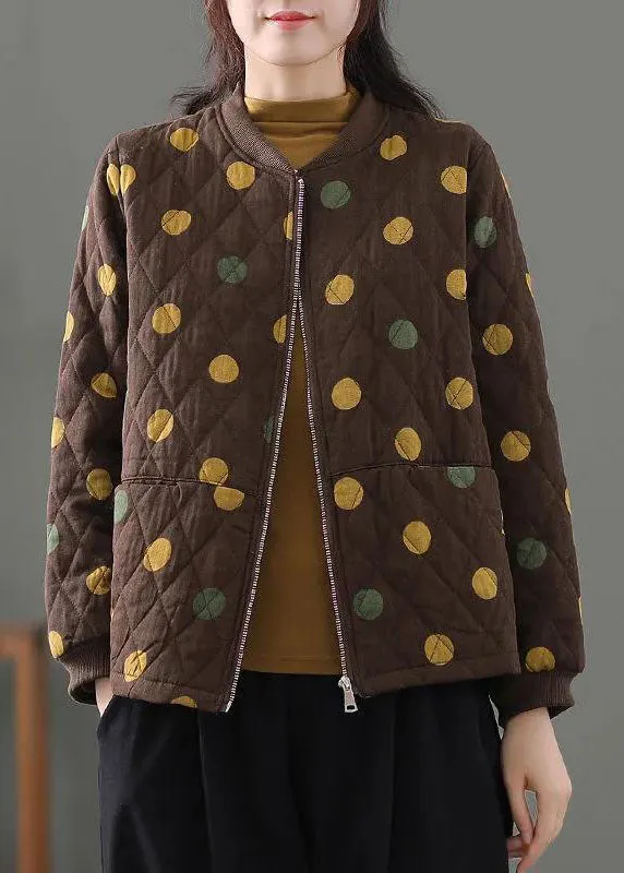 Beautiful Chocolate Zip Up Dot Fine Cotton Filled Winter Coats Winter