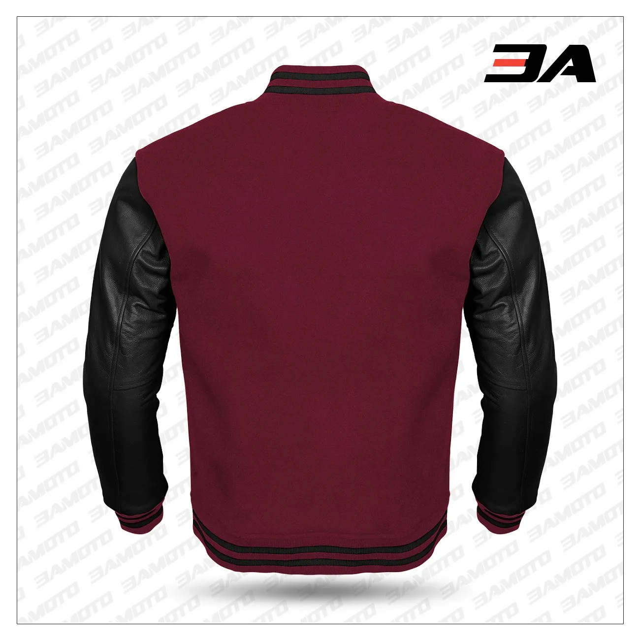 Black Leather Sleeves Maroon Wool Varsity Jacket