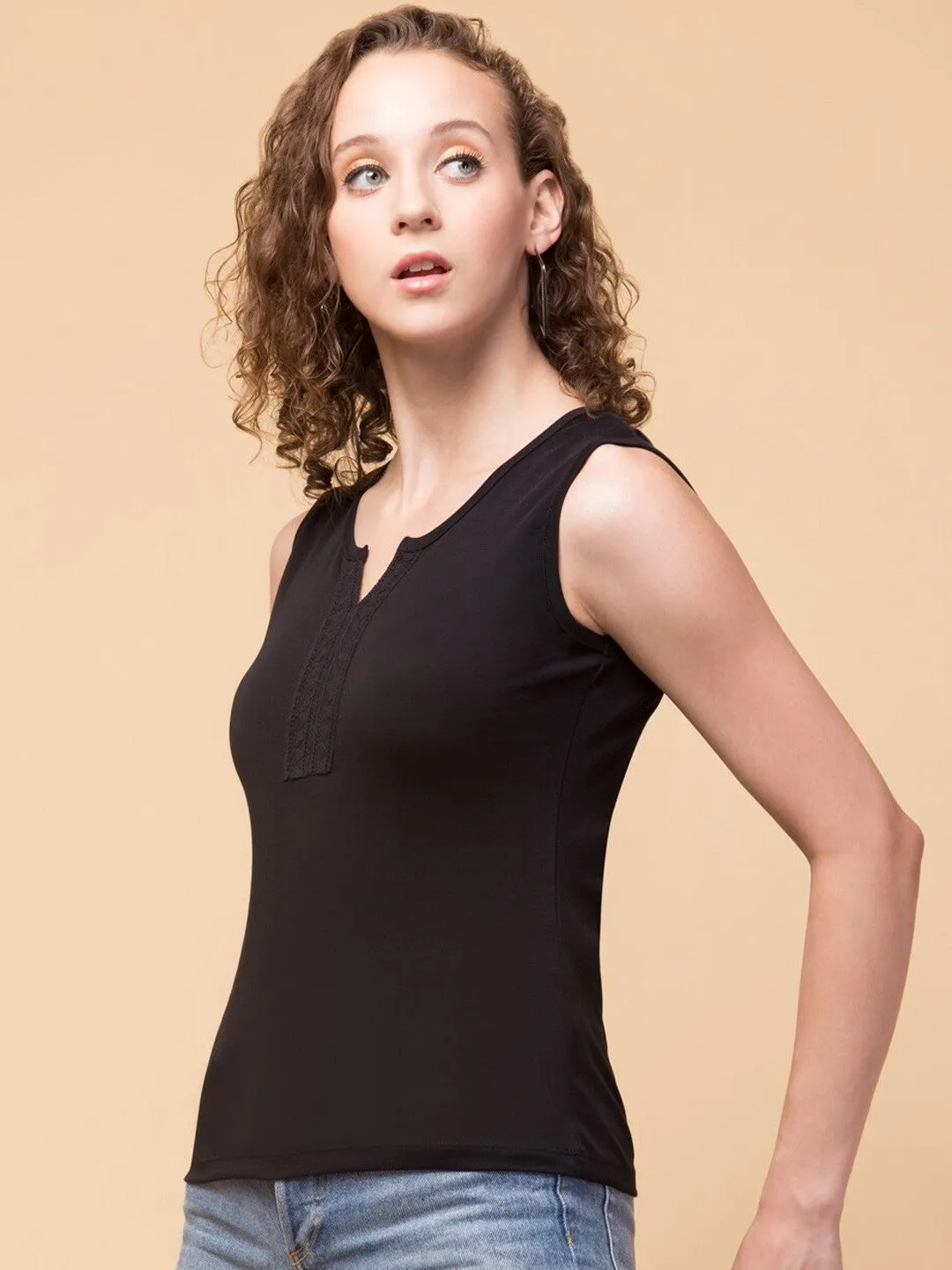 Black Notched Neck Top