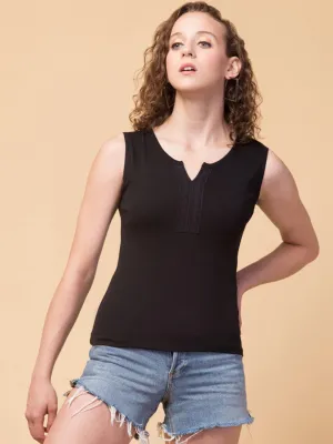 Black Notched Neck Top