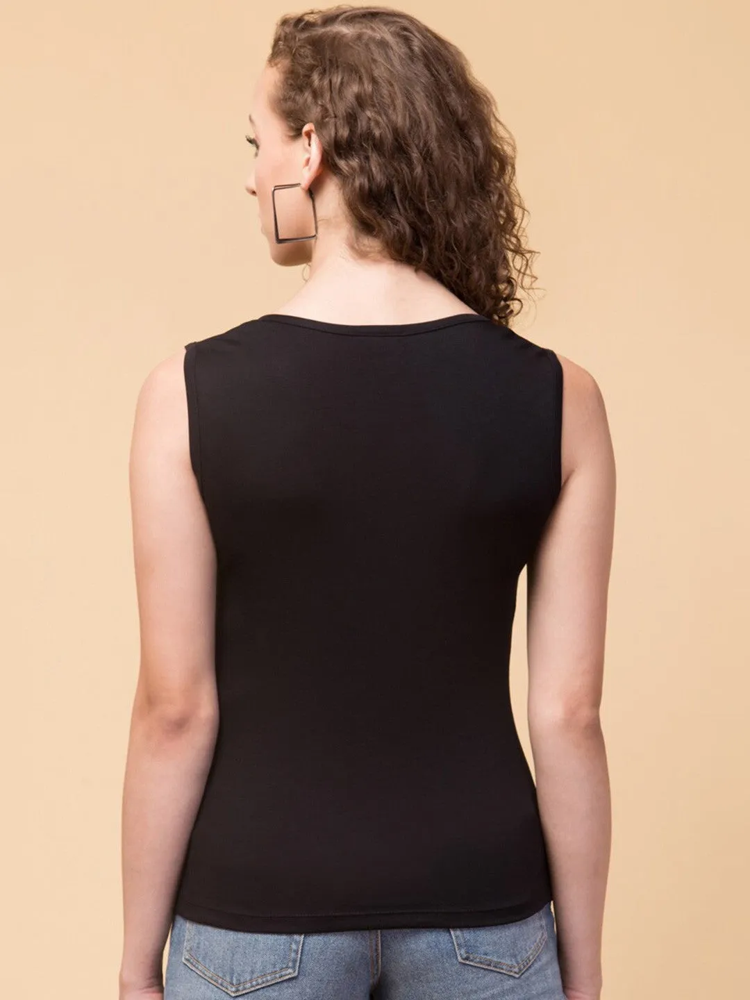 Black Notched Neck Top