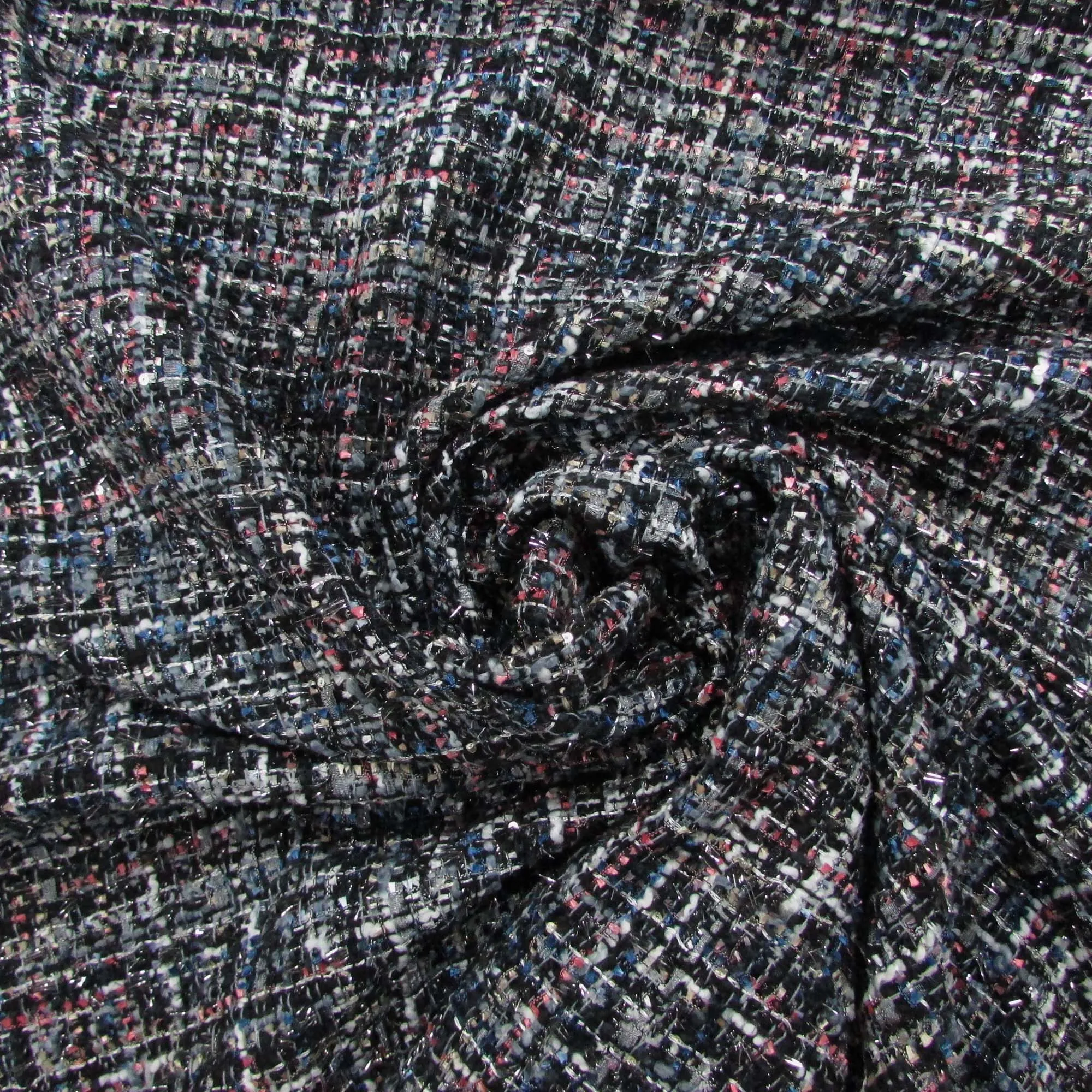 Black Texture Threaded Tweed Boucle Fabric