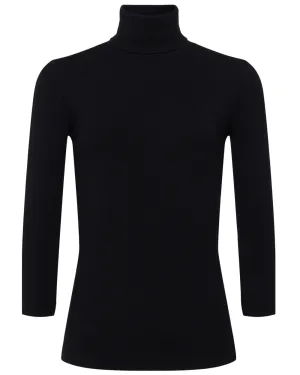 Black Three Quarter Sleeve Aja Turtleneck