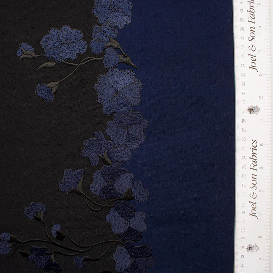 Black/Blue Wool Blend with Floral Border