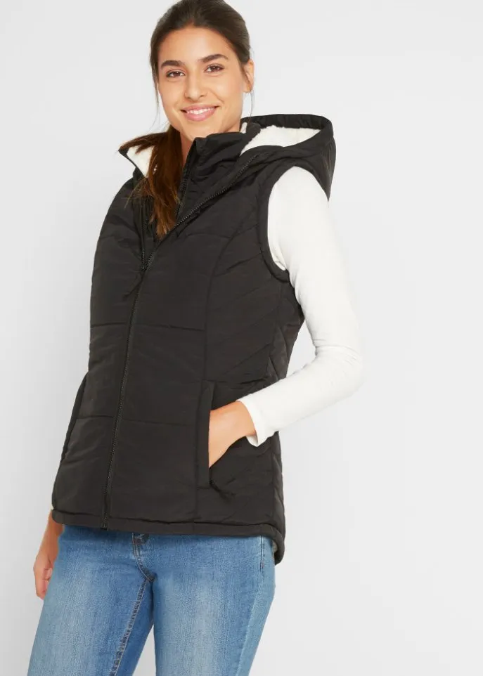 Bpc Bonprix Collection Functional Quilted Vest with Plush Lining, Black