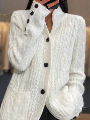 Braided Button Stand Collar Knitted Cardigan