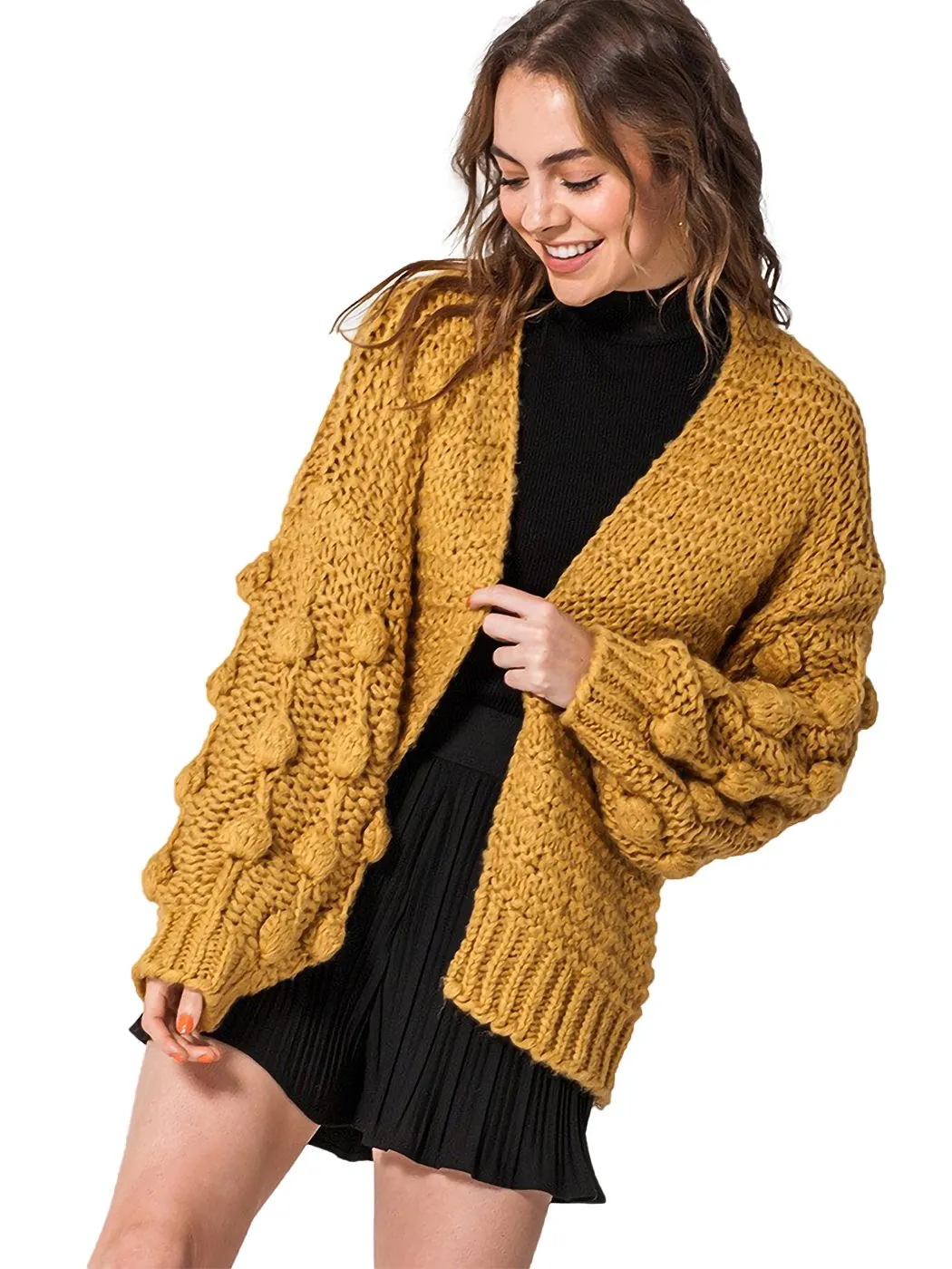 Bubble Sleeve Chunky Knit Cardigan