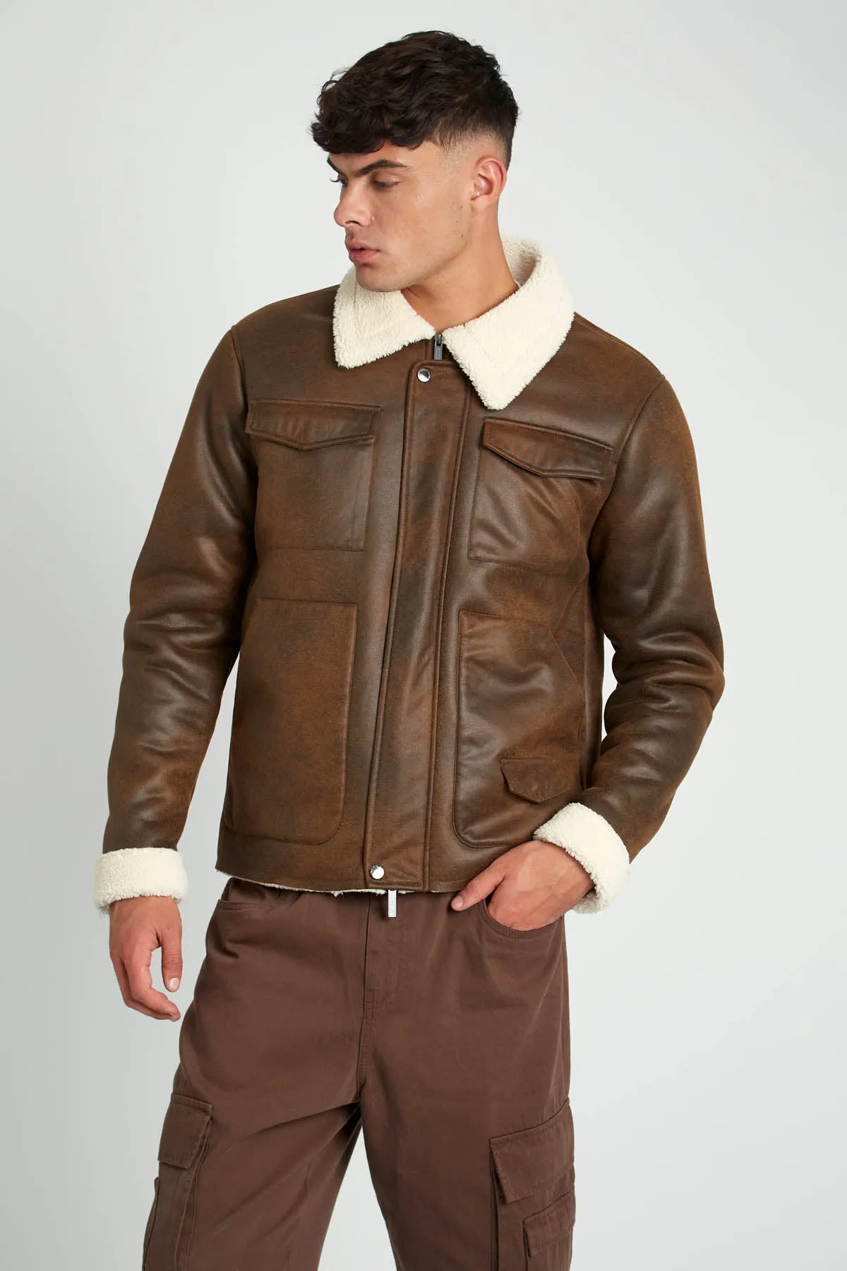 CABOT VINTAGE EFFECT FAUX SHEARLING JACKET