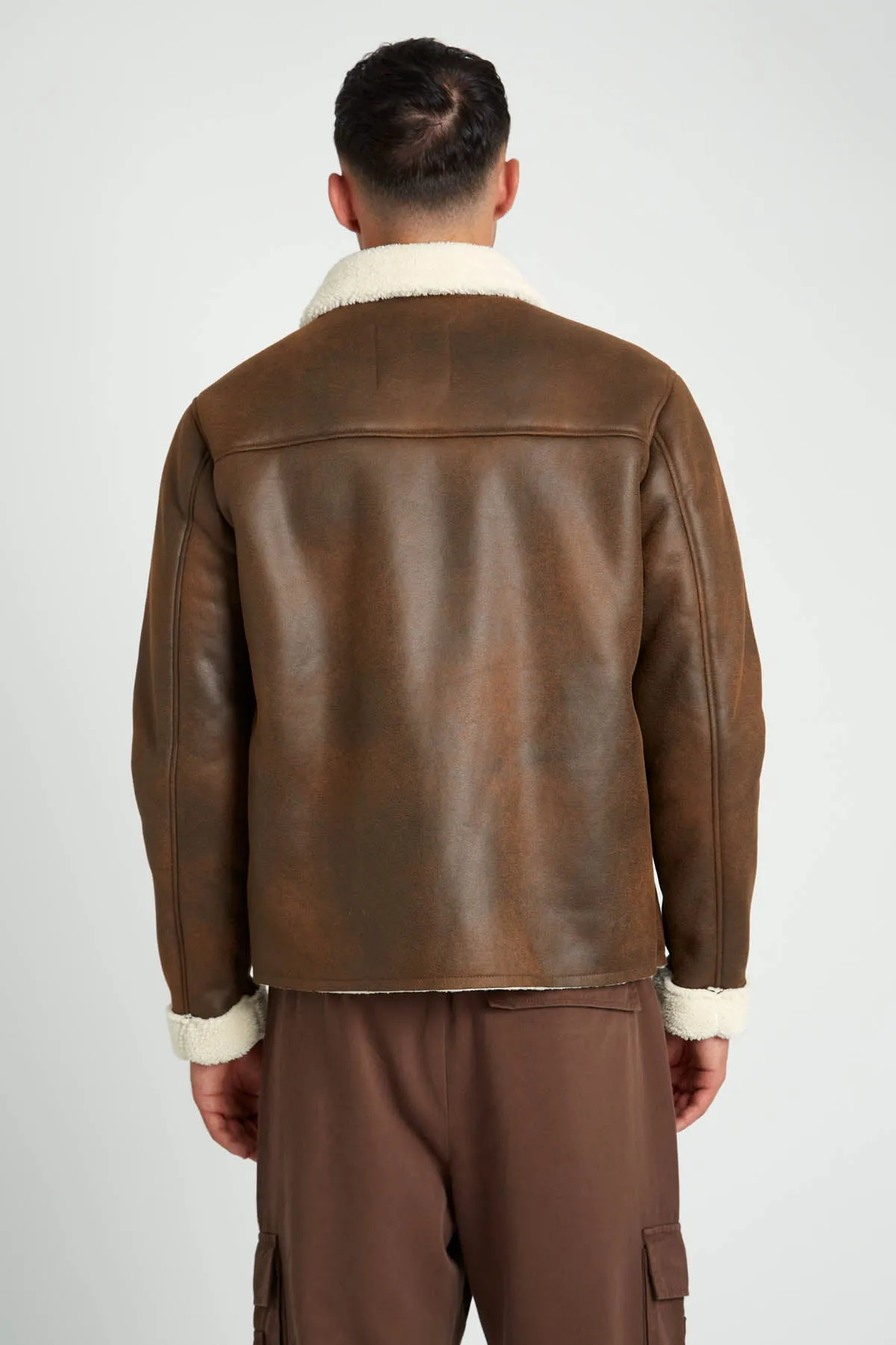 CABOT VINTAGE EFFECT FAUX SHEARLING JACKET