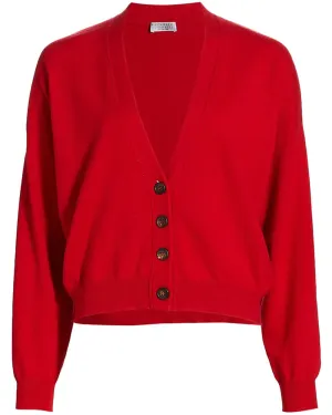 Chili Red Cashmere Button Front Cardigan