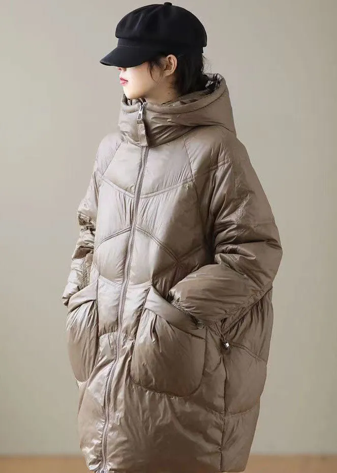 Chocolate Trendy Duck Down Down Coats Zip Up Pockets Winter