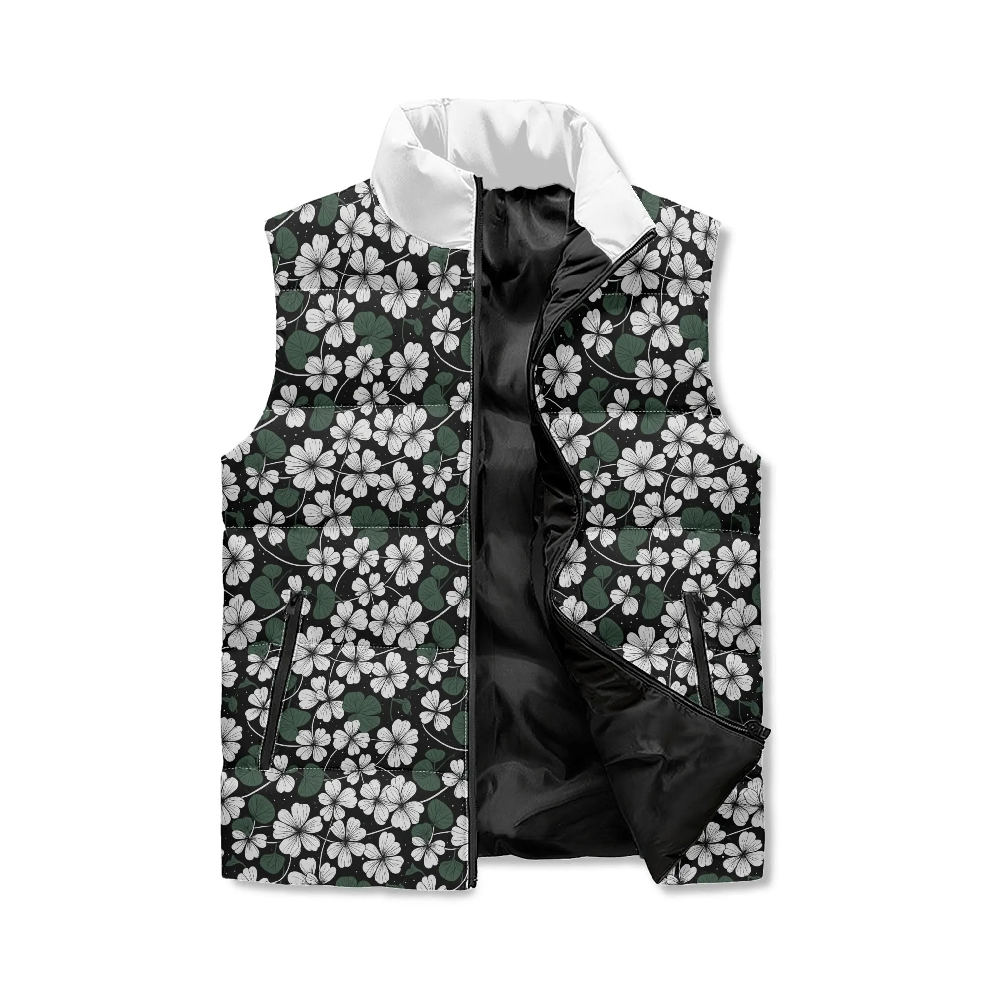 Clover Patch  Unisex Lightweight Stand Collar Zip Up Puffer Vest