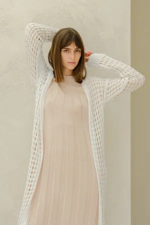 COMBED COTTON CROCHET MAXI CARDIGAN