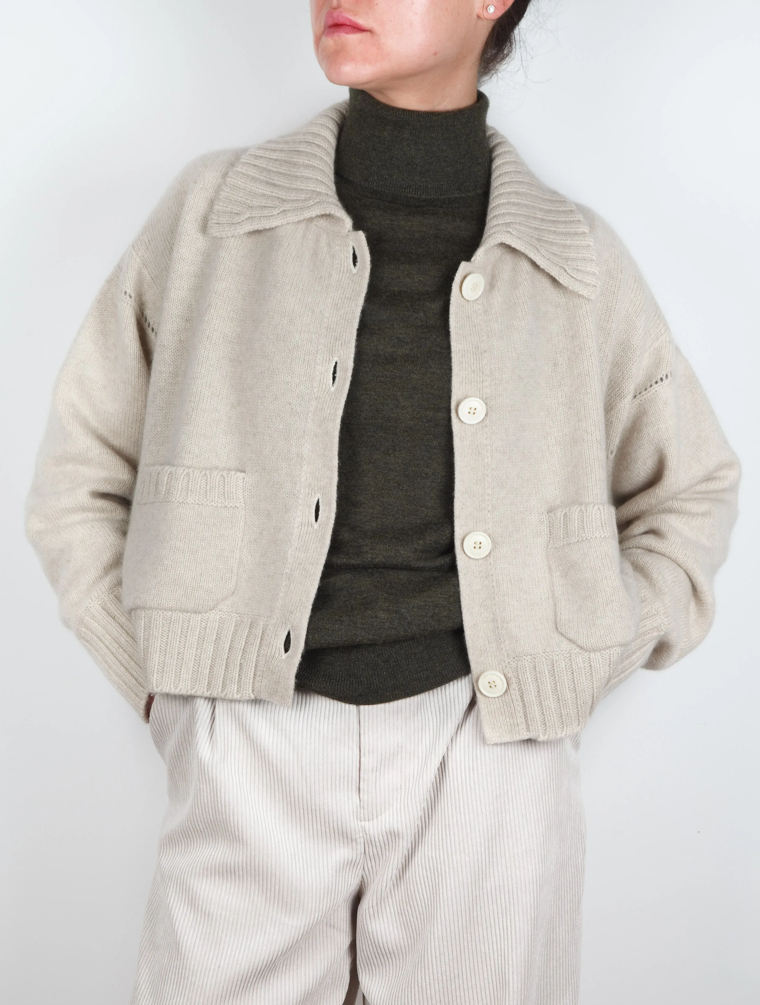 Cropped Chunky Cashmere Cardigan