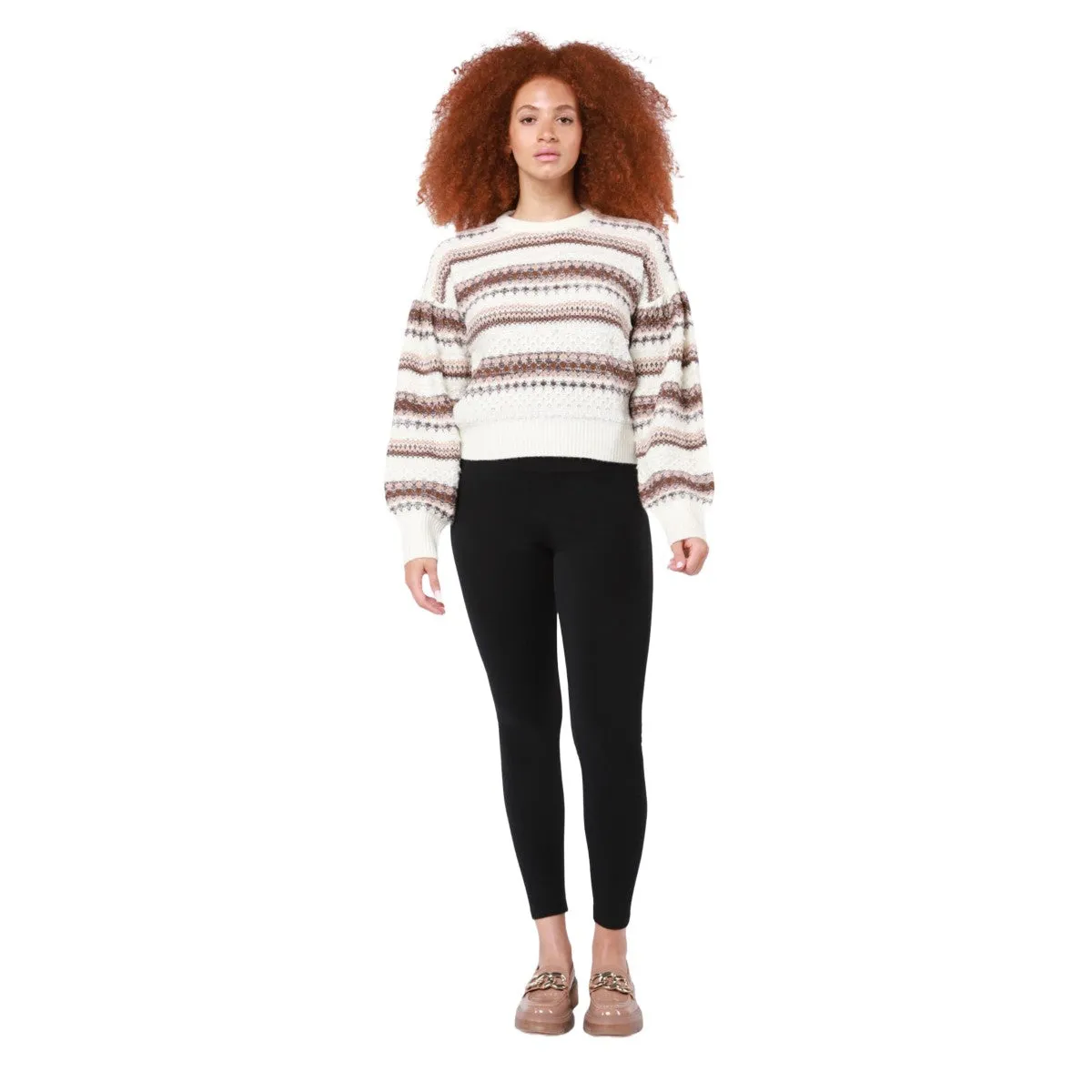 DEX Stripe Fringe Knit Sweater