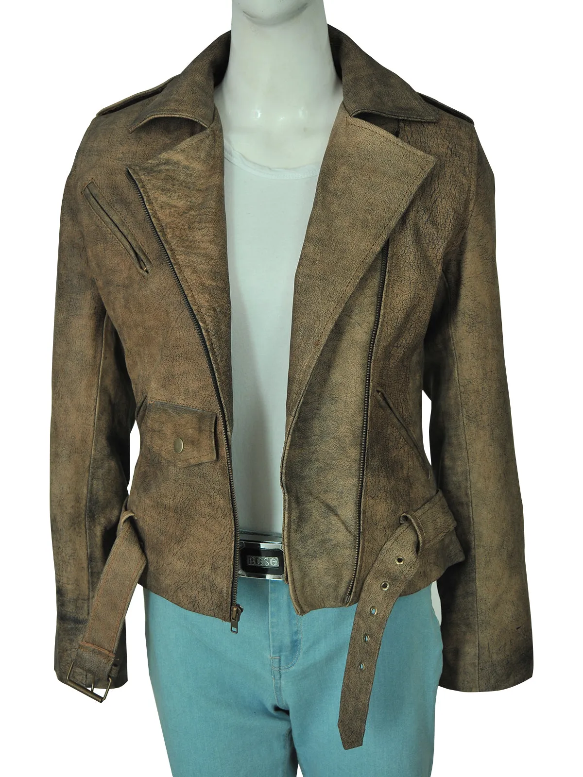 Dirty Brown Distressed Leather Jacket