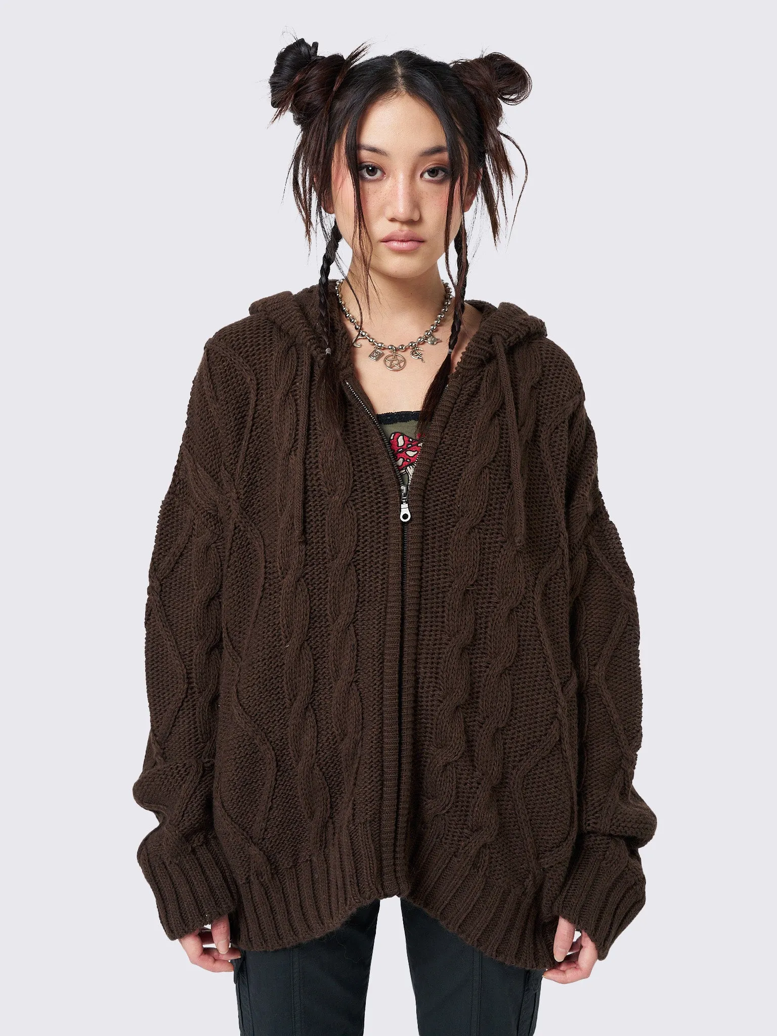 Eli Brown Zip Up Cable Knit Cardigan