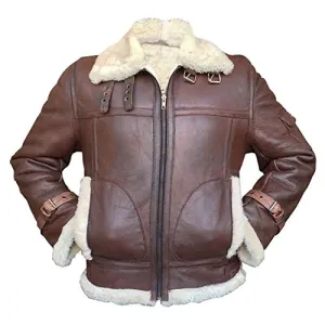 Flying Pilot Bomber Brown Sheepskin Leather Jacket