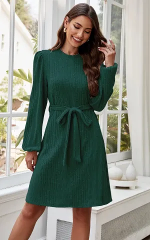 FS Collection Long Sleeve Knitted Green Mini Dress