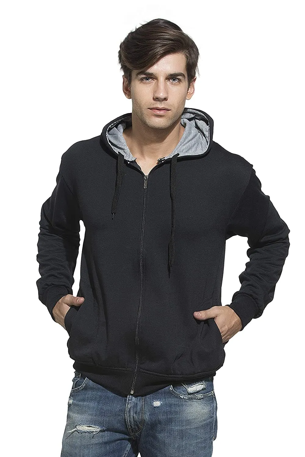 Full Sleeve Kangaroo Pockets Round Neck Hoodie Cotton Sweatshirt