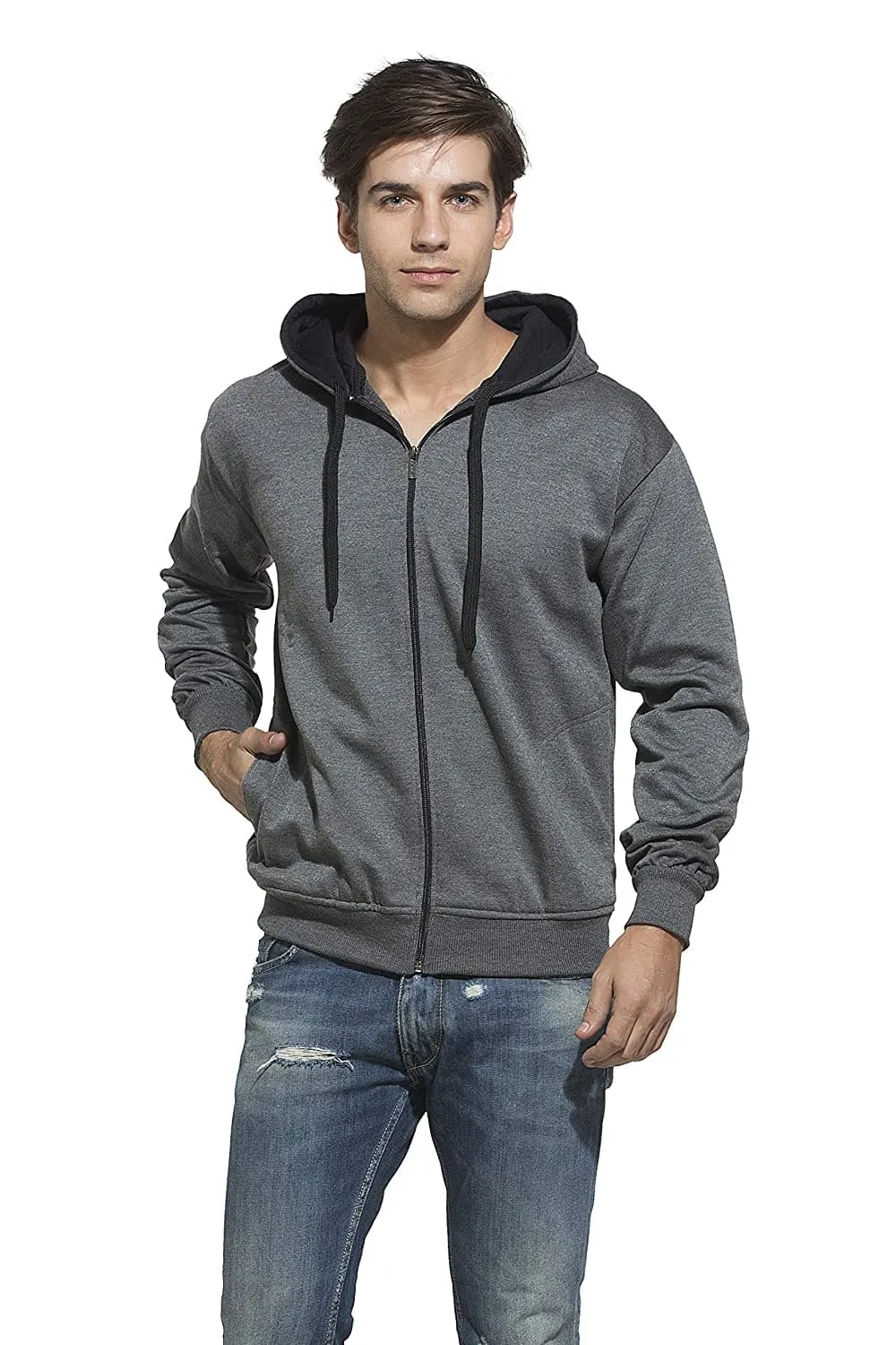 Full Sleeve Kangaroo Pockets Round Neck Hoodie Cotton Sweatshirt