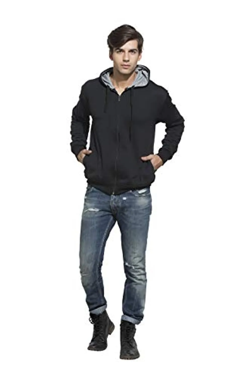 Full Sleeve Kangaroo Pockets Round Neck Hoodie Cotton Sweatshirt