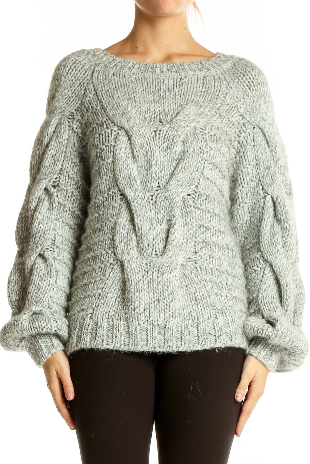 Gray Chunky Cable Knit Oversized Sweater