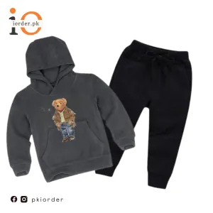 Grey Versace Bear Printed Kids Hoodie Set