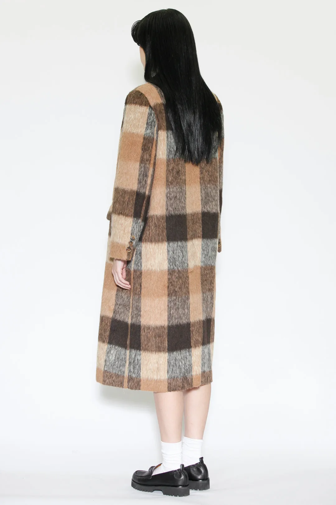 Heavy Wool Camel Brown Plaid Coat