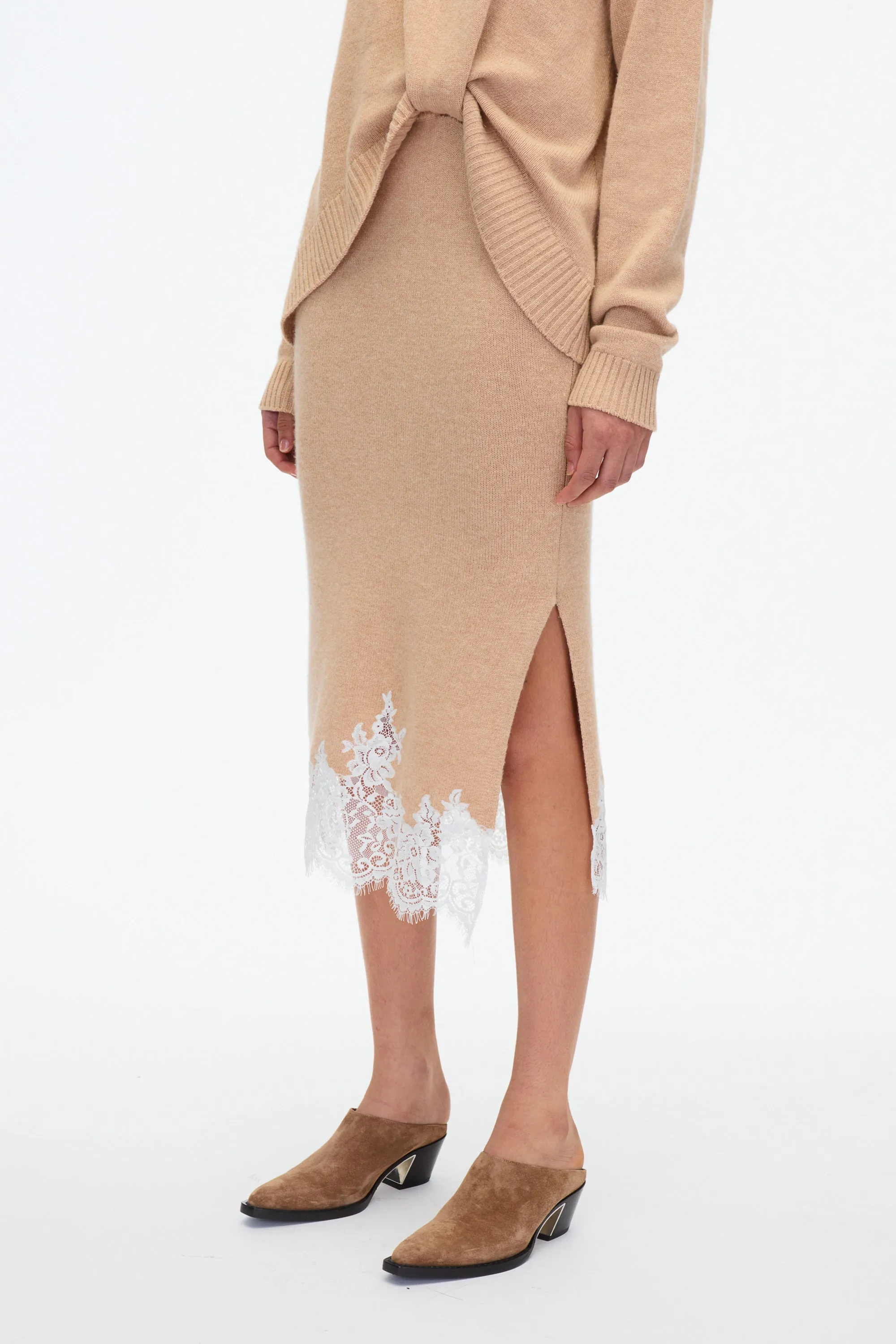 Is Draped Knit Dress with Lace Trim