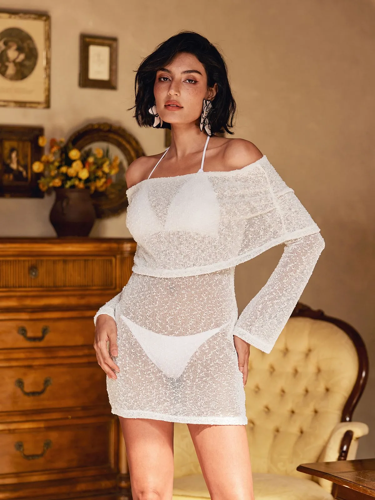 Juliea Off Shoulder Knitted Mini Dress