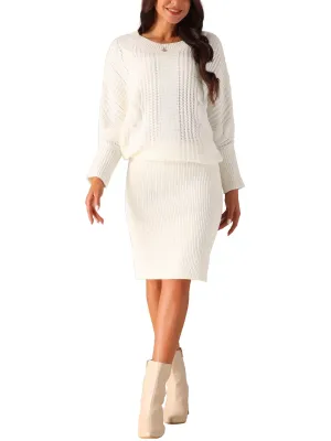 Long Batwing Sleeve Sweater Dress Cable Knit Chunky Bodycon Pullover Mini Dress