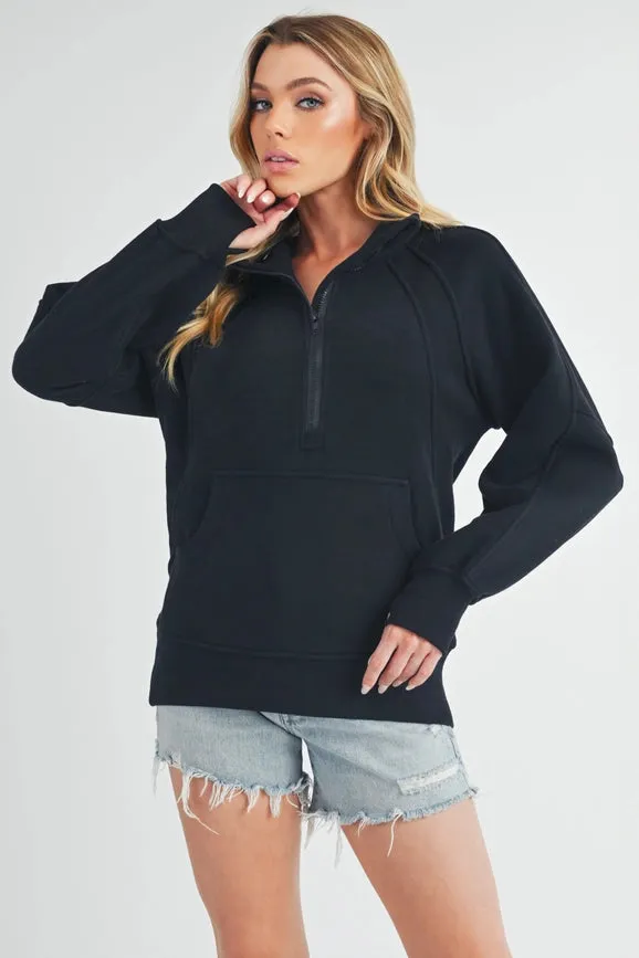 Long Dove Funnel Neck Half Zip Black