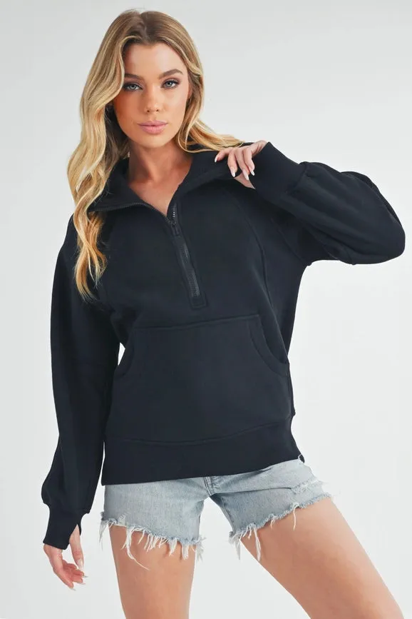 Long Dove Funnel Neck Half Zip Black