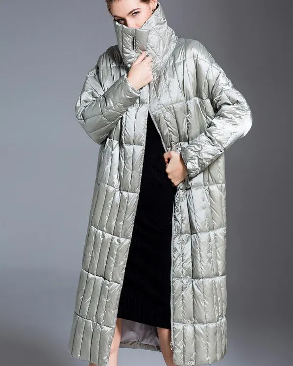 Long Loose Women Down Coat High Collar Winter Loose 90% Duck Down Jackets/2211