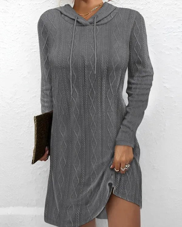 Long Sleeve Hooded Pullover Knitted Dress For Women Sweatshirt dress Winter Knitted pullover dress