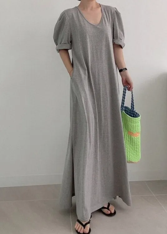 Loose Grey O-Neck Cozy Knit Long Dress Summer LY2100