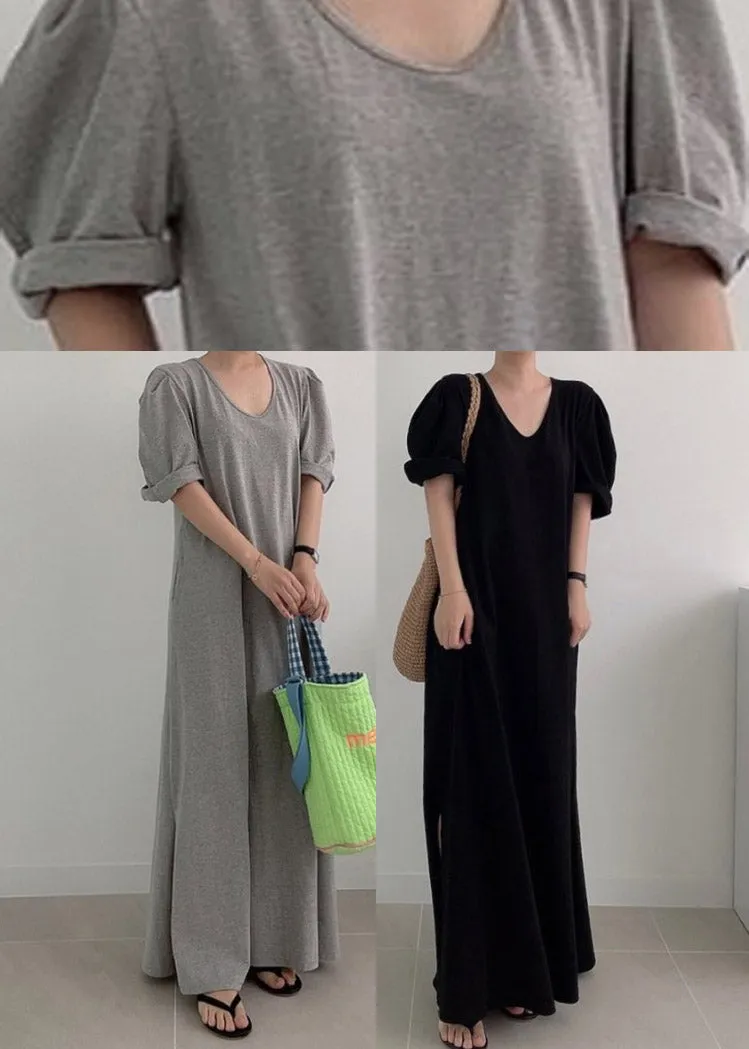 Loose Grey O-Neck Cozy Knit Long Dress Summer LY2100