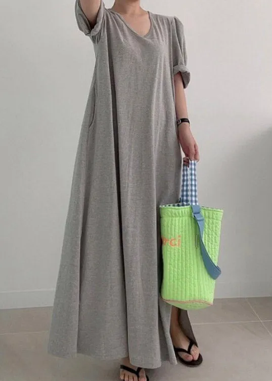 Loose Grey O-Neck Cozy Knit Long Dress Summer LY2100