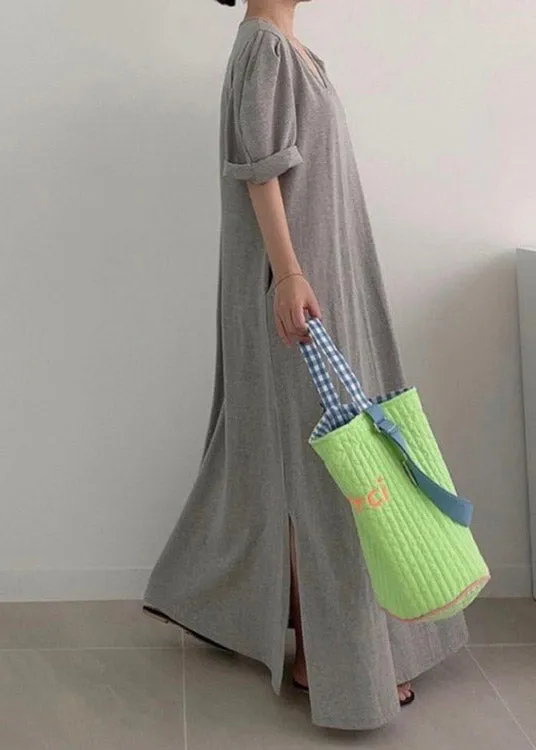 Loose Grey O-Neck Cozy Knit Long Dress Summer LY2100