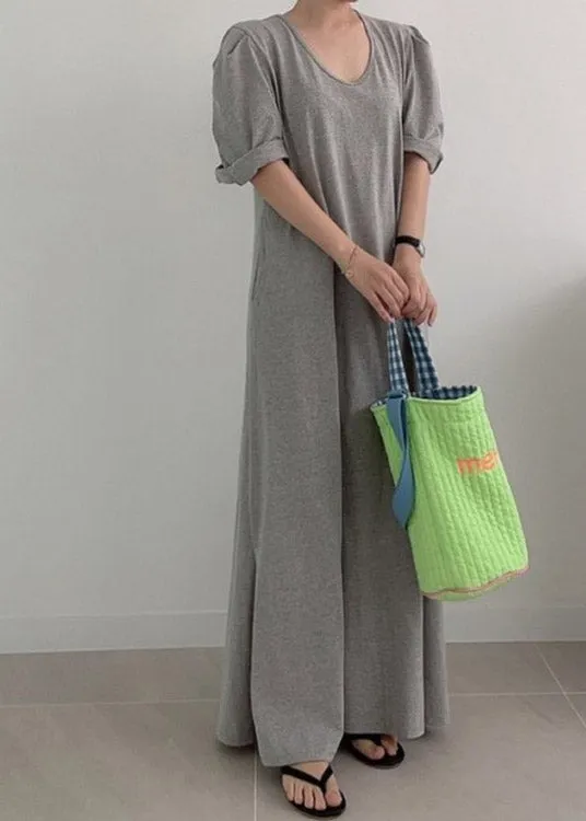 Loose Grey O-Neck Cozy Knit Long Dress Summer LY2100