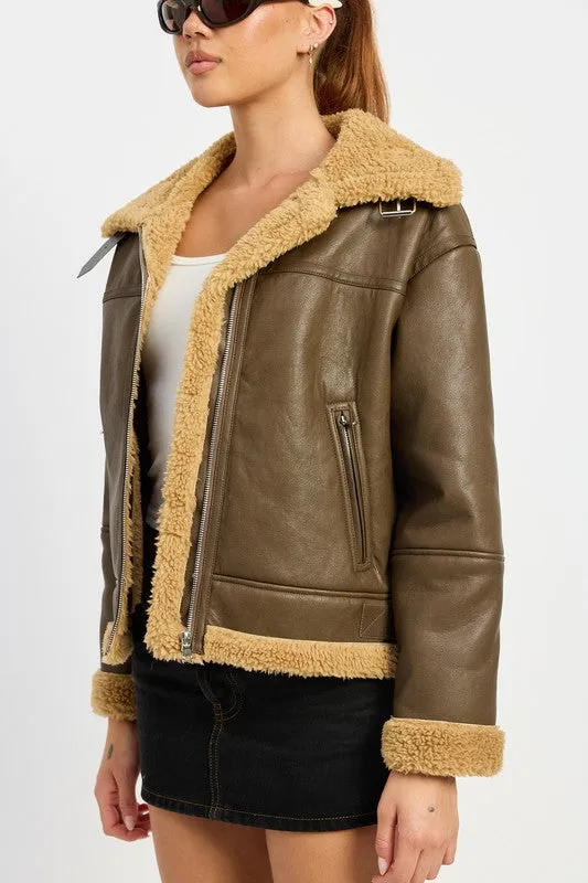 Luxury Shearling Dark Brown Moto Jacket