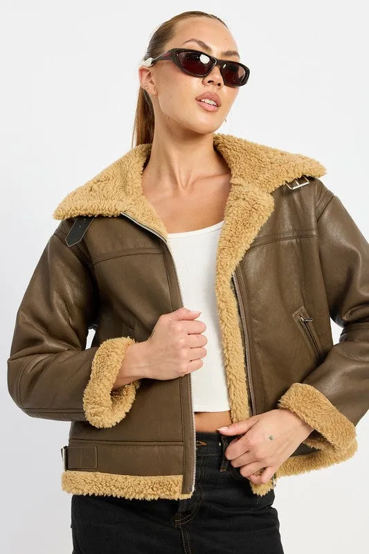 Luxury Shearling Dark Brown Moto Jacket