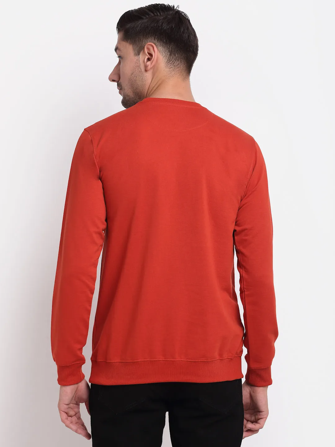 Men Round Neck Full Sleeves Rust Casual Sweatshirt