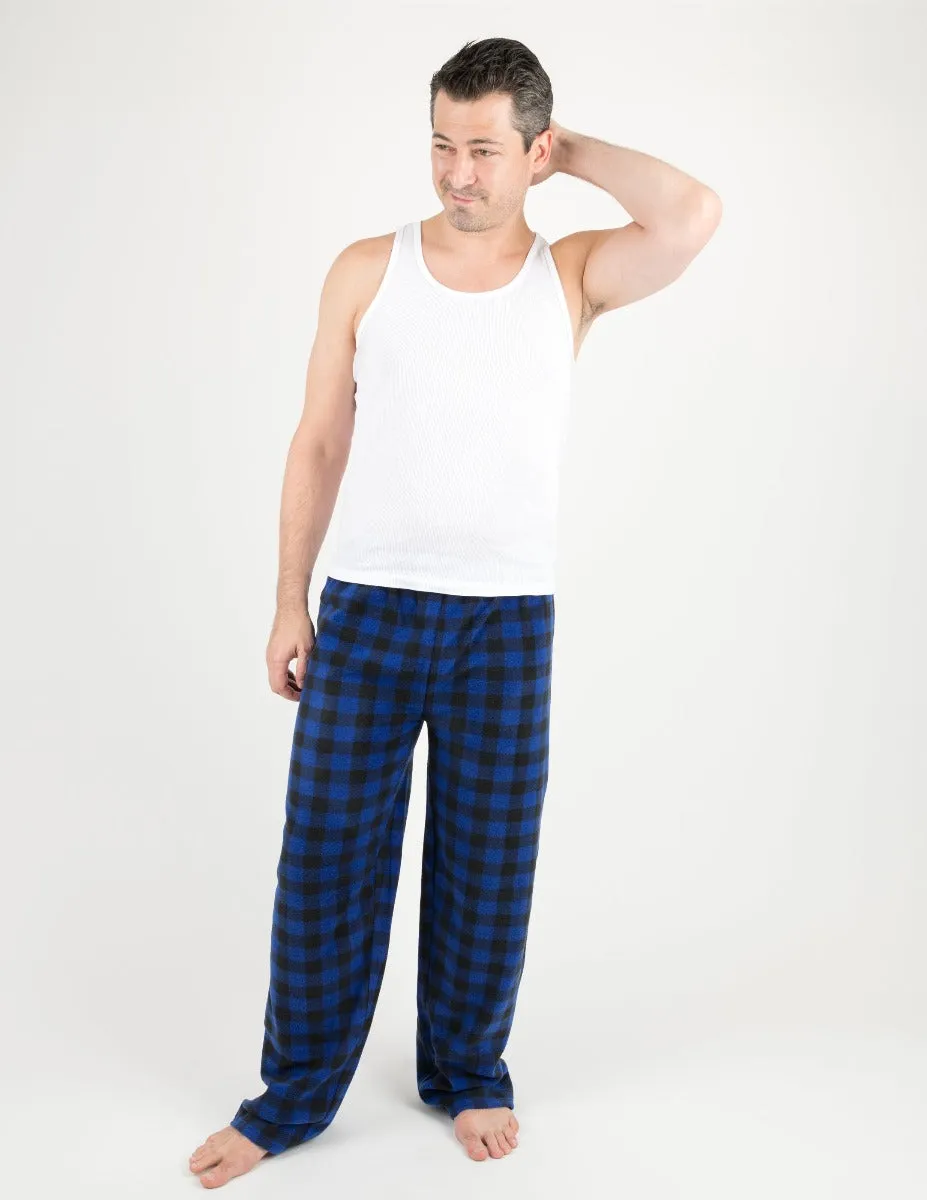 Mens Black & Navy Plaid Fleece Pants